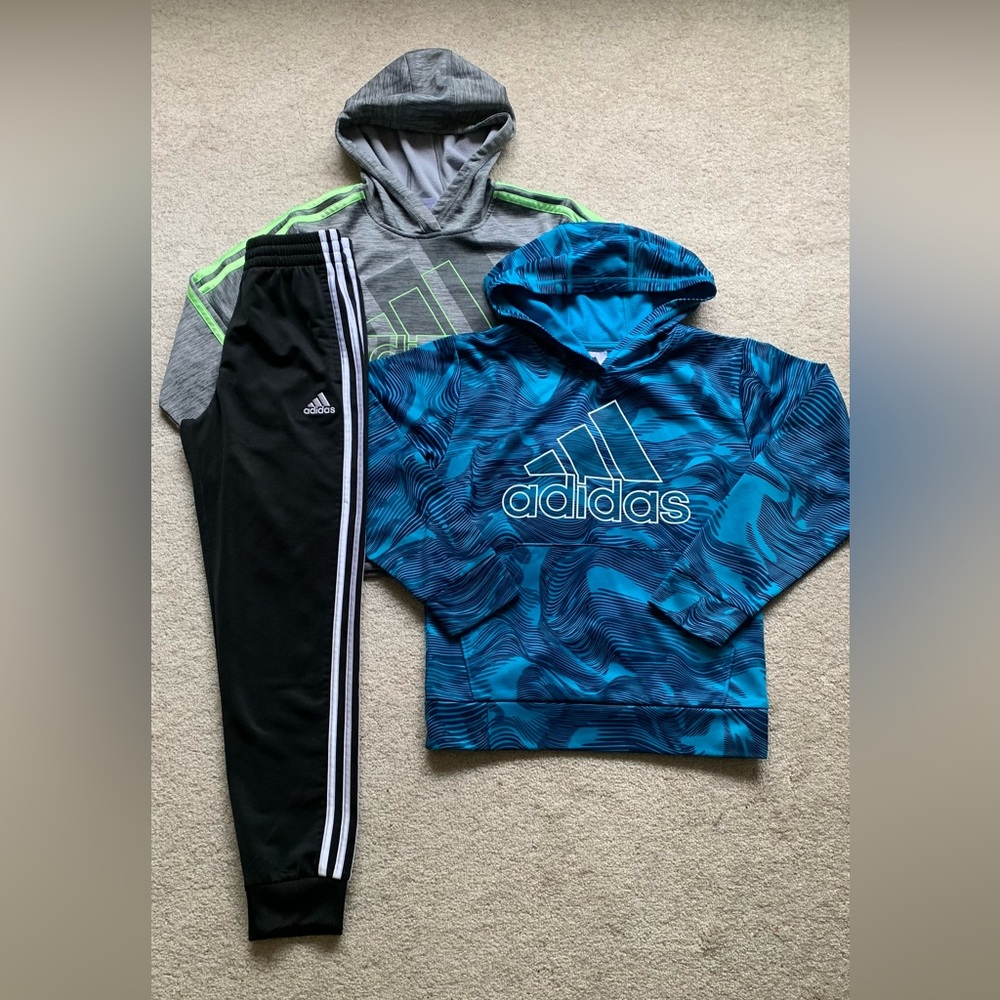 ADIDAS BOYS’ SIZE 10-12 MATCHING PANTS AND HOODIES